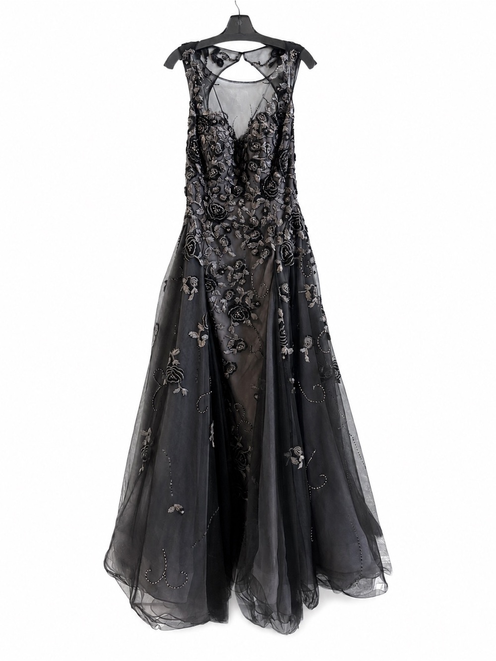 Mon Cheri 8082 Black Embroidered Tulle Gown